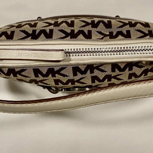 MK Michael Kors Jet Set Signature Logo Jacquard & Leather Demi Shoulder Bag Y2K - Picture 14 of 16